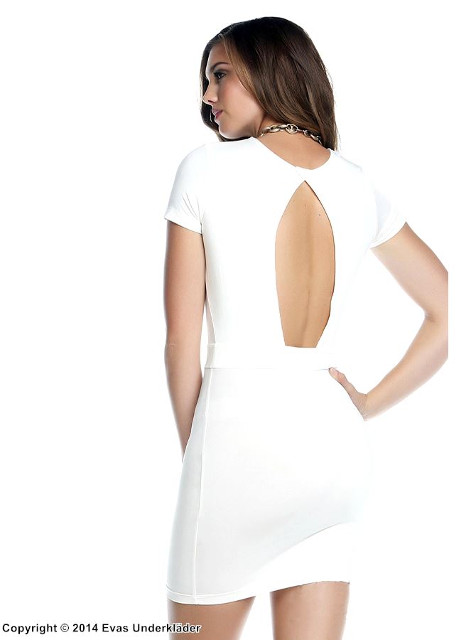 Stilren klänning med nyckelhålsöppning i ryggen, vit